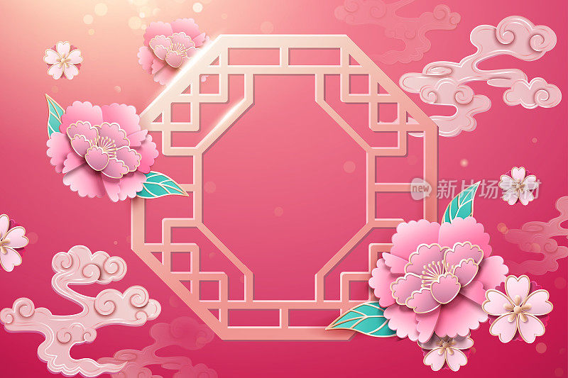 Chinese window and peony background